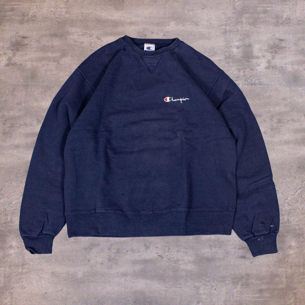 Vintage 1990s Champion Script Logo Navy Crewneck Sweater